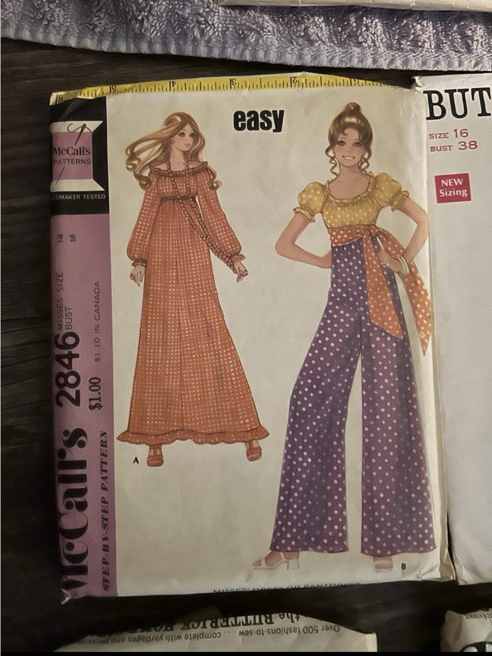 Easy Wide Leg Jumpsuit in Purple Polka sz 14 bust 36 McCalls sewing pattern 2846